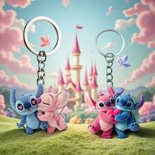 Disney 2D 平面，1 个天使史迪奇卡通 2D 平面亚克力钥匙扣，节日礼物装饰，汽车钥匙链，背包和钱包配件，官方授权 2D 平面装饰品，以标志性角色为特色，电影粉丝必备，适用于汽车、包包、圣诞树、情人节和生日，趣味钥匙扣设计 | 亚克力 2D 平面礼物，送给母亲、父亲、毕业生和老师 - 彩色 - 查看 10