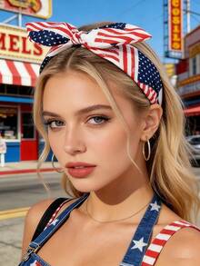 1pc American Flag Bow Headband, Suitable For Women And Girls, Red, White, Blue Tricolor, Patriotic American Flag Design Headband, Perfect For Independence Day (July 4th), Veterans Day Party And Other Events, Holidays, Birthdays. - Multicolor - View 4