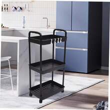 3 Tier Rolling Storage Trolley – Black Utility Cart With Wheels For Kitchen, Bathroom & Laundry Organiser - Black - View 10