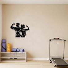 Modern Minimalist Inspirational Fitness Gym Self-Adhesive Vinyl Wall Decal, Couple Silhouette Removable Self-Adhesive Sports Room Wall Decor, Suitable For Locker Room, Living Room, Fitness Studio, Workout Room, Bedroom, Home Gym Wall Decor - A - View 5