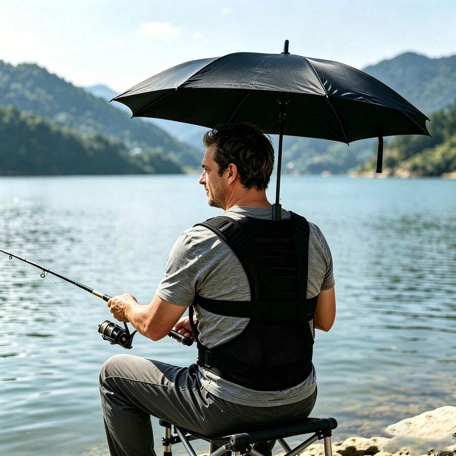 1 pieza Arnés ajustable para paraguas de doble hombro manos libres, soporte de correa de malla transpirable para paraguas de mango largo , apto para pesca al aire libre, fotografía y camping - Arnés de paraguas ajustable estándar - Ver 1
