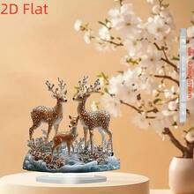 2D平面壓克力波希米亞風鹿造型裝飾擺件套組，多用途桌面展示鹿雕像，適合居家、辦公室、咖啡廳裝飾，收藏藝術品 - A - 查看 4