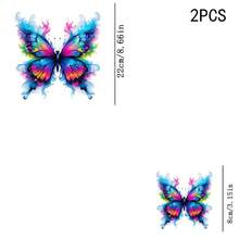 1/2/3 Stücke Farbverlauf Neon Wassernebel Strass Schmetterling Transferaufkleber | Traumhafte bunte DIY Bügelaufkleber, geeignet für Damen T-Shirts, Kleider, Leinwandtaschen - Mehrfarbig - Übersicht 13