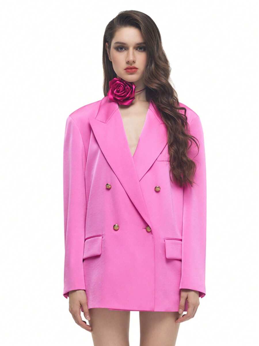 Rich Radi Q's Chaqueta de blazer de mujer de ajuste regular, de manga larga, de tejido, de doble botonadura, con detalles de botones y bolsillos