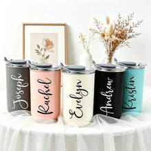 1pc Customized Stainless Steel Travel Mug, Double-Wall Vacuum Insulated Coffee Cup, Personalized Water Bottle, Customizable Name, Cold Drink Cup, Matte Finish, Personalized Teacher Gift, Insulated Tumbler - Multicolor - View 8