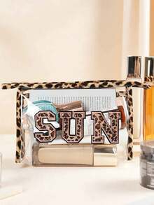 Leopard Print Fashion Double-Sided Transparent Wholesale Makeup Bag, Portable Large Capacity Travel Storage Bag With Waterproof Zipper, Also With Portable Sun Protection Velvet Patch, Waterproof Transparent SPF Sun Protection Makeup Bag, Waterproof Zipper Makeup Bag, Portable Travel SUN Velvet Patch Small Makeup Bag,Suitable For Vacation, Bathroom, Summer Beach, Swimming And Travel - Multicolor - View 5
