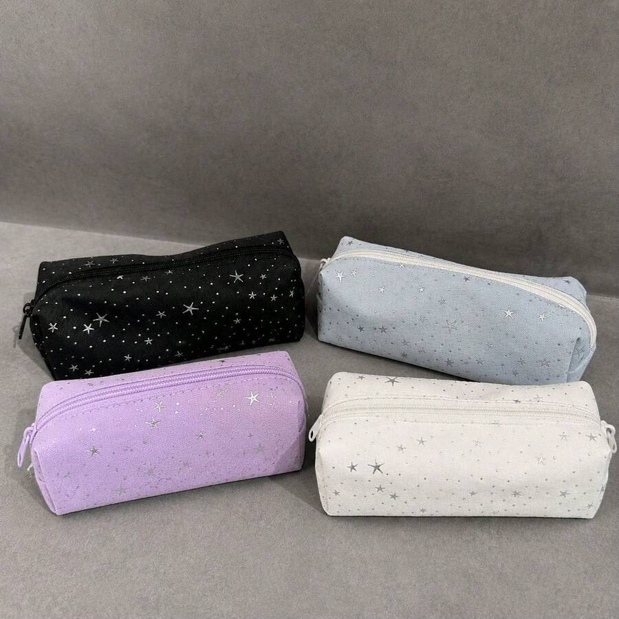 Star Polka Dot Ins Minimalist Canvas Pencil Case, Large Capacity Stationery Storage Bag, Durable Smooth Zipper - A - View 1