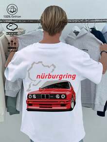 lgodón, negra, con diseño de carreras del Nürburgring, corte holgado, manga corta, algodón puro, nueva colección primavera/verano, ropa deportiva para hombre, elegante, suave y transpirable. - Burdeos - Ver 1