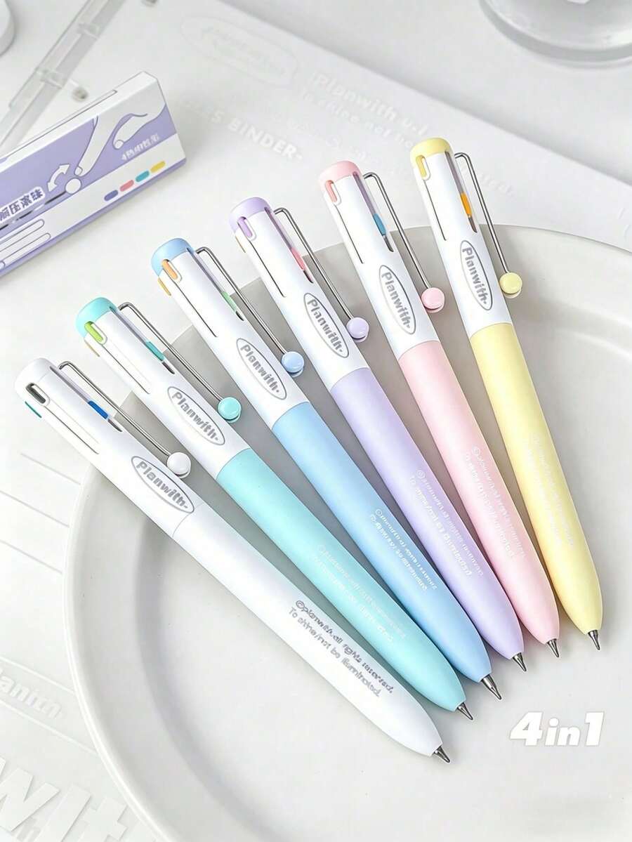 1 pieza Bolígrafo neutro multicolor 4 en 1, diseño multicolor elegante, forma antiestrés, punta CS de 0,5 mm, textura mate, adecuado para tomar notas, marcar, categorizar y escritura diaria - Multicolor - Ver 1