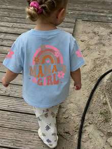 女婴简约“妈妈的小宝贝”字母印花圆领短袖可爱上衣 - 淺藍色 - 查看 7