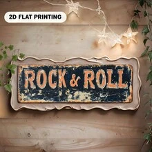 2D Flat Vintage Art Decorative Wall Sign "Rock" - 15.75x3.94 Inch Vintage Metal Decor With Pre-Drilled Holes, Suitable For Rustic Style Home Bar Restaurant Garage Decoration, Unique Gift For Music Lovers, Bold Text Logo, Music Room Decor, Perfect Room Decoration (Random Style) - A - View 5