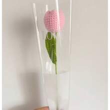 5件手工鉤編鬱金香，粉色鉤編花朵，人造手工花，適合生日、婚禮派對、臥室客廳裝飾，最佳畢業禮物，手工DIY鉤編花束，聖誕居家裝飾 - 粉色 - 查看 7