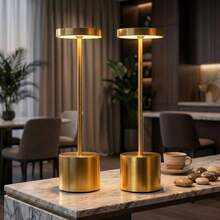 Set Of 2 Gold LED Cordless Table Lamps, USB Rechargeable Dimmable Bedside Desk Light, Modern Minimalist Metal Nightstand Lamp For Bedroom Living Room Office Home Decor - Golden Table Lamp - View 2