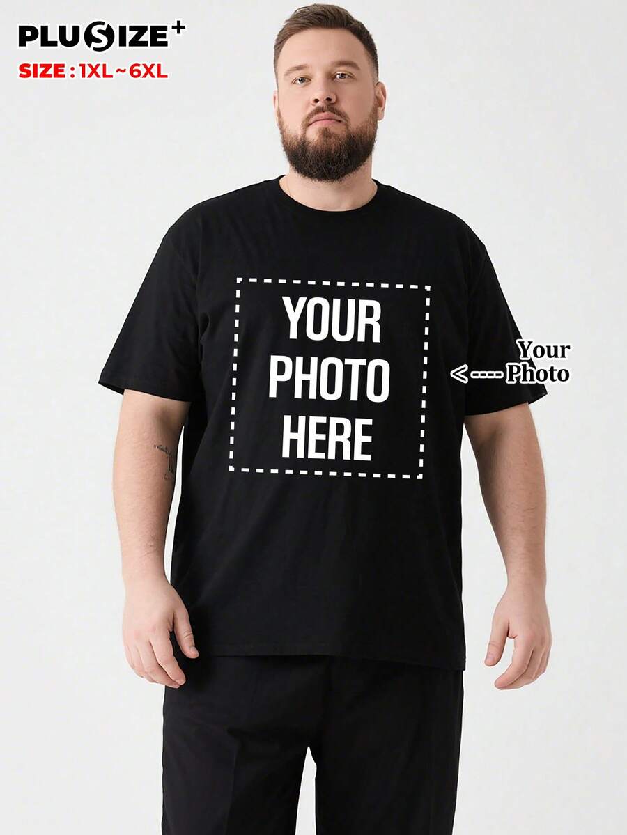 Plus Size Memorial Gift & Men's Black Casual T-Shirt, Create Your Own Exclusive Printed T-Shirt. Sports Summer - Black - View 1
