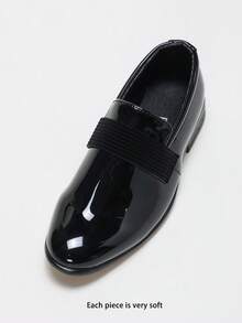 1 Pair Boys' Striped Webbing Decor Smooth Breathable Non-Slip Round Toe Low Heel Formal Loafers For School, Performance, Wedding, Daily, Dress Shoes - Black - View 8