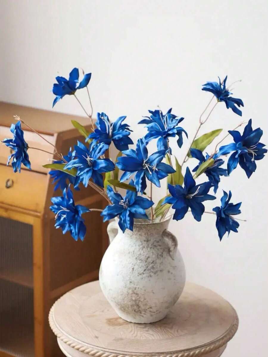 1件皇家藍3頭人造百合花,居家客廳裝飾,餐桌裝飾,婚禮裝飾 - 寶藍色 - 查看 1