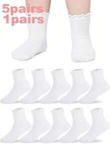 5 Pairs/1 Pair Baby Socks Ruffle Trim Vintage Princess Socks 0-5 Years Old - Multicolor - View 3