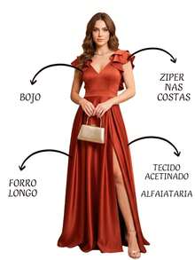 Grife Velasco Elegant Long Bridesmaid Dress With Slit And Ruffled Sleeves - Terracotta - View 3