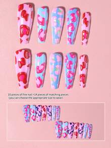 24pcs Y2K Long Coffin Shape Glossy Colorful French Press-On Nails, Colorful Leopard Print Design, Dopamine Color Style, Easy To Wear Acrylic Fake Nails Set, Includes 1pc Jelly Glue And 1pc Nail File, Suitable For Women's Daily And Party Use - Multicolor - View 3