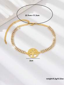 1pc Summer Minimalist Beach Style Tree Of Life Anklet With Full Rhinestones And Personalized Round Pendant, Suitable For Women's Daily Wear And Vacation - Gold - View 5
