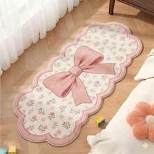 Asymmetrical Bow & Wave Shaped Daisy Print Rug, Soft Bed-Style Floor Mat, Hand Wash Only; Asymmetrical Floral Rug Suitable For Room, Bedroom - Pink - View 3