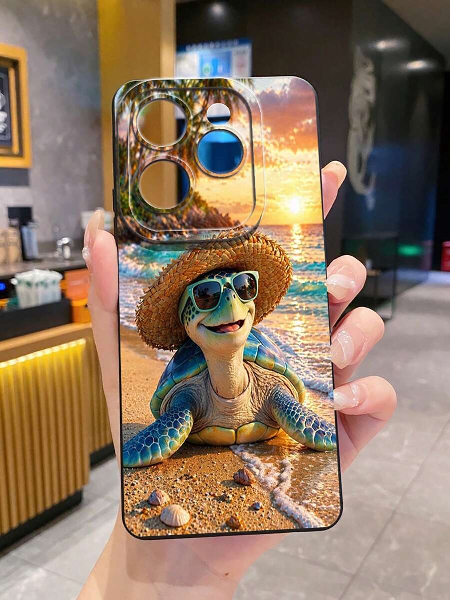 1pc Smiling Camera Anti-Drop Phone Case UV Printed Compatible With Samsung/Galaxy///// Android Models - Black - View 1
