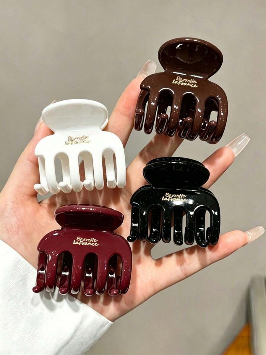 4pcs/1 Pc 5cm/1.97in Plastic Square Hair Clips In Black, White, Brown And Khaki, Stylish Hair Accessories, Claw Clip For Summer And Beach Vacation - 多色 12 - 查看 1