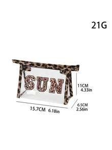 Leopard Print Fashion Double-Sided Transparent Wholesale Makeup Bag, Portable Large Capacity Travel Storage Bag With Waterproof Zipper, Also With Portable Sun Protection Velvet Patch, Waterproof Transparent SPF Sun Protection Makeup Bag, Waterproof Zipper Makeup Bag, Portable Travel SUN Velvet Patch Small Makeup Bag,Suitable For Vacation, Bathroom, Summer Beach, Swimming And Travel - Multicolor - View 13