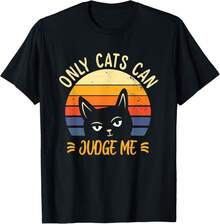 Camiseta divertida para amantes de los gatos "Only Cats Can Judge Me" |   Moda holgada de verano, cuello redondo, manga corta, regalo para mujer y hombre - Negro - Ver 1