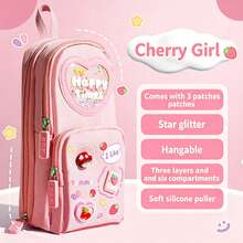 Cute Quicksand Heart Handheld Pencil Case For Girls Students, Large Capacity Multi-Layer Cartoon 3D Pendant Pencil Box - View 6
