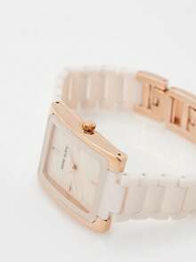 Anne Klein 女款方形錶盤陶瓷錶帶手錶 AK Watches 女款手鍊式手錶，淡粉色 - 粉色 - 查看 5
