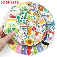 50 piezas de pegatinas originales dibujadas a mano para planificador de fechas, estilo pintura al óleo, para planificador, funda de teléfono, cuaderno - Multicolor - Ver 6