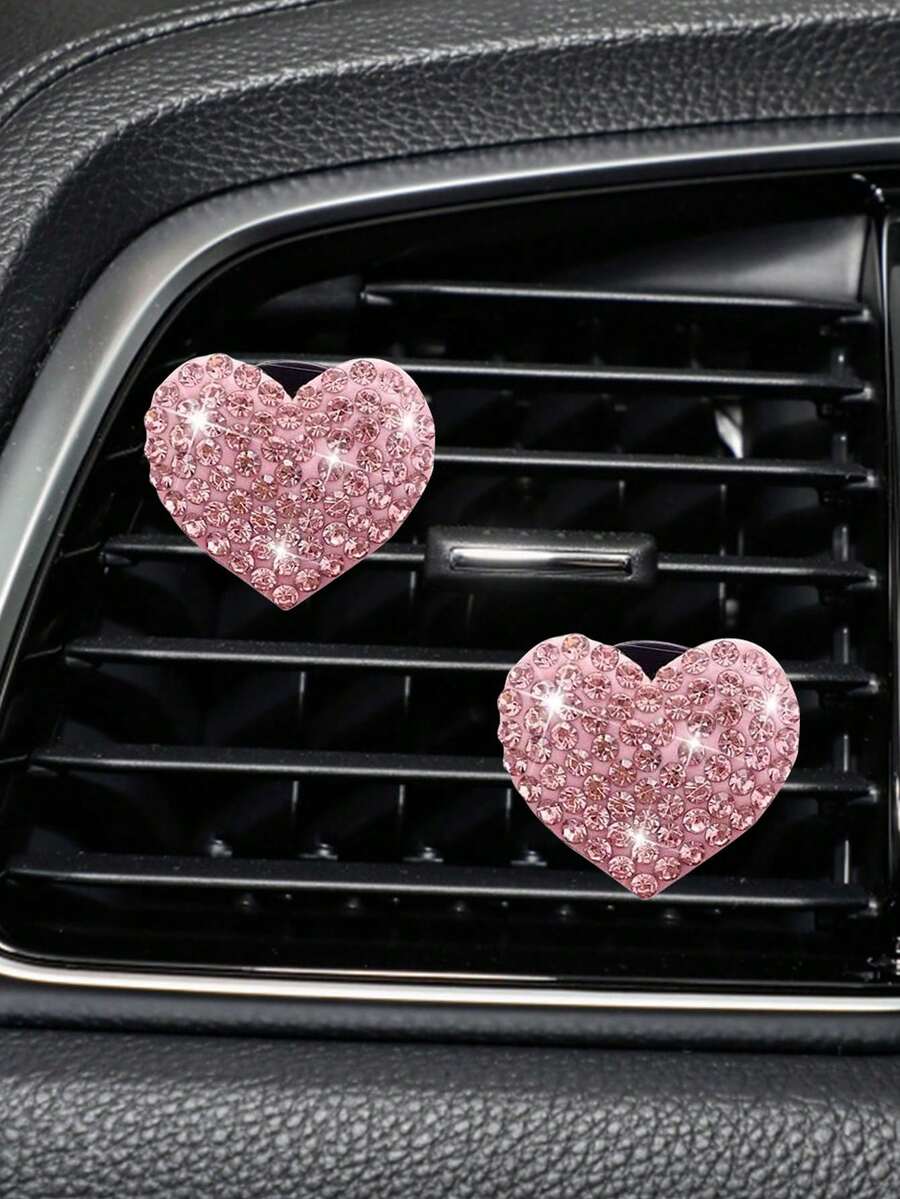 2pcs Rhinestone Decor Heart Design Car Air Outlet Clip - A - View 1