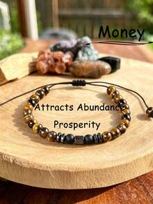 YAUKIA 1pc Tiger Eye Money Beaded Bracelet , Obsidian , Brings Luck In Business Situations , Emotional Calm , Simple Jewelry Gift , Ideal For Daily Wear - Multicolor - View 7