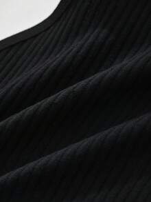 1 pieza Bragas de algodón acanalado de cintura media para mujer, bragas triangulares con empalme de encaje floral, ropa interior básica de uso diario - Negro - Ver 7