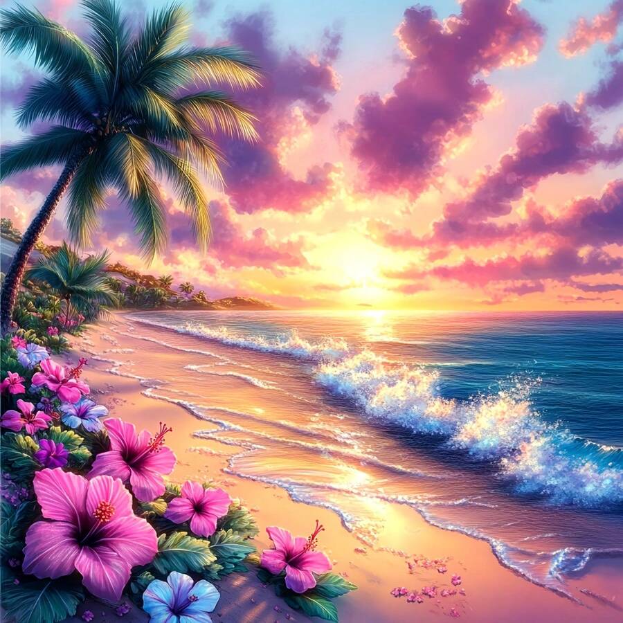 1pc DIY 5D Diamond Painting, Beautiful Seascape, Full Drill Diamond Painting, Round Diamond Painting Kit, Handmade Home Office Wall Decor - round diamond - View 1