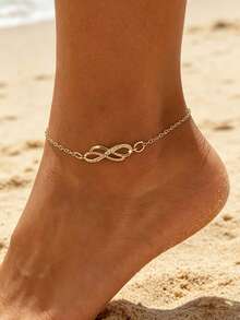 1pc Fashionable Double Layer Infinity Symbol Anklet, Summer Minimalist Style Ankle Chain, Suitable For Women's Daily And Beach Vacation Wear (Material Is Iron, Avoid Water Contact, Avoid Pulling Hard) - Golden Infinity Symbol - View 1
