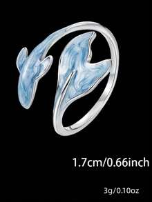 1pc Fashionable Minimalist Women's Blue Dreamy Dolphin Design Open Ring, Suitable For Daily Commute, Music Festival, Party, Banquet, Gift - Dolphin Ring - View 2