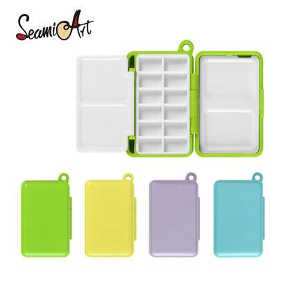 SeamiArt Foldable Mini Watercolor Palette 12-Slot Empty Paint Box, Portable Travel Sketching Paint Storage Box For Journaling, Outdoor Painting, Students And Artists Art Supplies