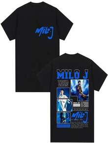 Milo J Album Graphic T-Shirt - Men's Hip Hop Fashion Short Sleeve T-Shirt - Casual Cotton Streetwear Style T-Shirt - 黑色 - 查看 1