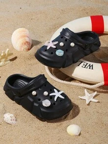 HOEASE Thick Sole Comfortable Non-Slip Kids Clogs, High Elasticity Pixel EVA Soft Bottom Breathable, Cute Decorative Garden Shoes, Home And Outdoor All-In-One, Suitable For All Seasons - Black - View 4