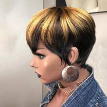 Short Pixie Cut Wig For Women Human Hair 1B/Purple Colored Short Wig For Layered Pixie Wigs Brazilian Human Hair Glueless Wig Daily Use,Party Wig None Lace Front Full Machine Made Wigs Throw On And Go Wig - Multicolor - View 14
