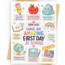 1PC-Back To School Greeting Card With Envelope, Exquisite First Day Of School Card With Cute Apple Pen Shaped Backpack And Rainbow Pattern Design, Back To School Party Gift For Students And Teachers - A - View 7