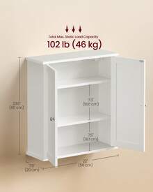 VASAGLE Bathroom Wall Cabinet, Hanging Bathroom Storage Cabinet, For Medicines, Farmhouse, 2 Adjustable Shelves - Cloud White - View 3