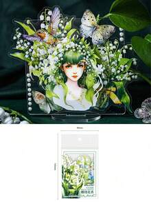 1套/5件綠色系美學貼紙,花朵、貓咪裝飾閃亮貼紙,DIY手工貼紙,手帳用品,美術用品,行李箱、剪貼簿、水壺、筆電、電腦、滑板、筆記本,手工愛好者,返校開學用品 - A - 查看 10