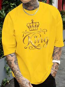 Men's Crew Neck T-Shirt, 100% Cotton, Graphic Print, Breathable And Lightweight Fabric, Machine Washable, Casual Style Ideal For Everyday Wear, Outings And Dates All Year Round - 黃色 - 查看 1