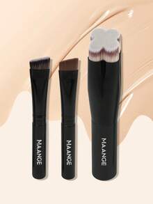 MAANGE 3pcs Portable Travel Makeup Brush Set With Foundation Brush, Eyebrow Brush, Concealer Brush, Makeup Tools Suitable For Home, Travel Or Outdoor Use, Gift For Women And Girls - Black - View 3