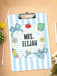 Customized Text Teacher Clipboard, Personalized Name Acrylic Clipboard, Cute Cartoon Floral Bow Print, Customized Name File Board, Back To School Teacher Appreciation Gift, Office And School Supplies - Multicolor - View 1