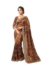 Silk Party Wear Saree With Unstitched Blouse, Cultural Wear For Women - Multicolor - View 6