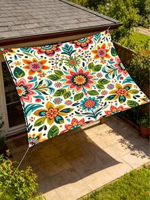 Bohemian Floral Print Sun Shade Sail, Rectangular, Polyester, UV Protection, Waterproof, Vintage Pattern, Outdoor Patio Sun Shade, Suitable For Garden, Backyard, Deck, Balcony - Flower - View 8